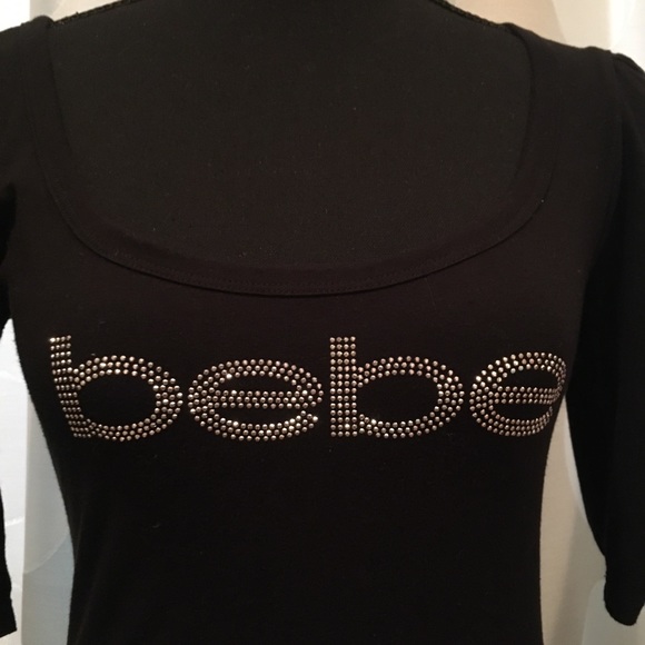 BEBE logo black puff sleeve top size Medium - Picture 3 of 5